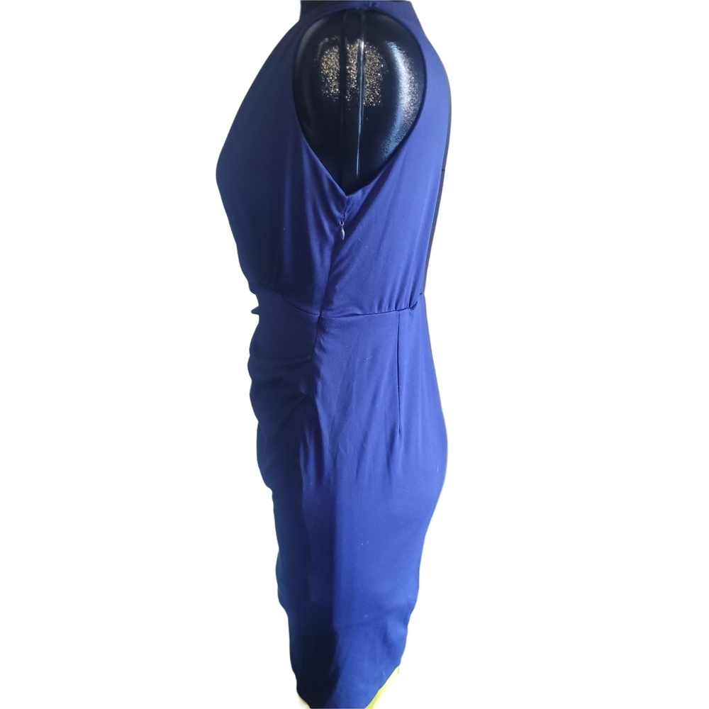 Grace Karin Blue Sleeveless Faux Wrap Midi Sheath Dress Size M - Picture 5 of 7